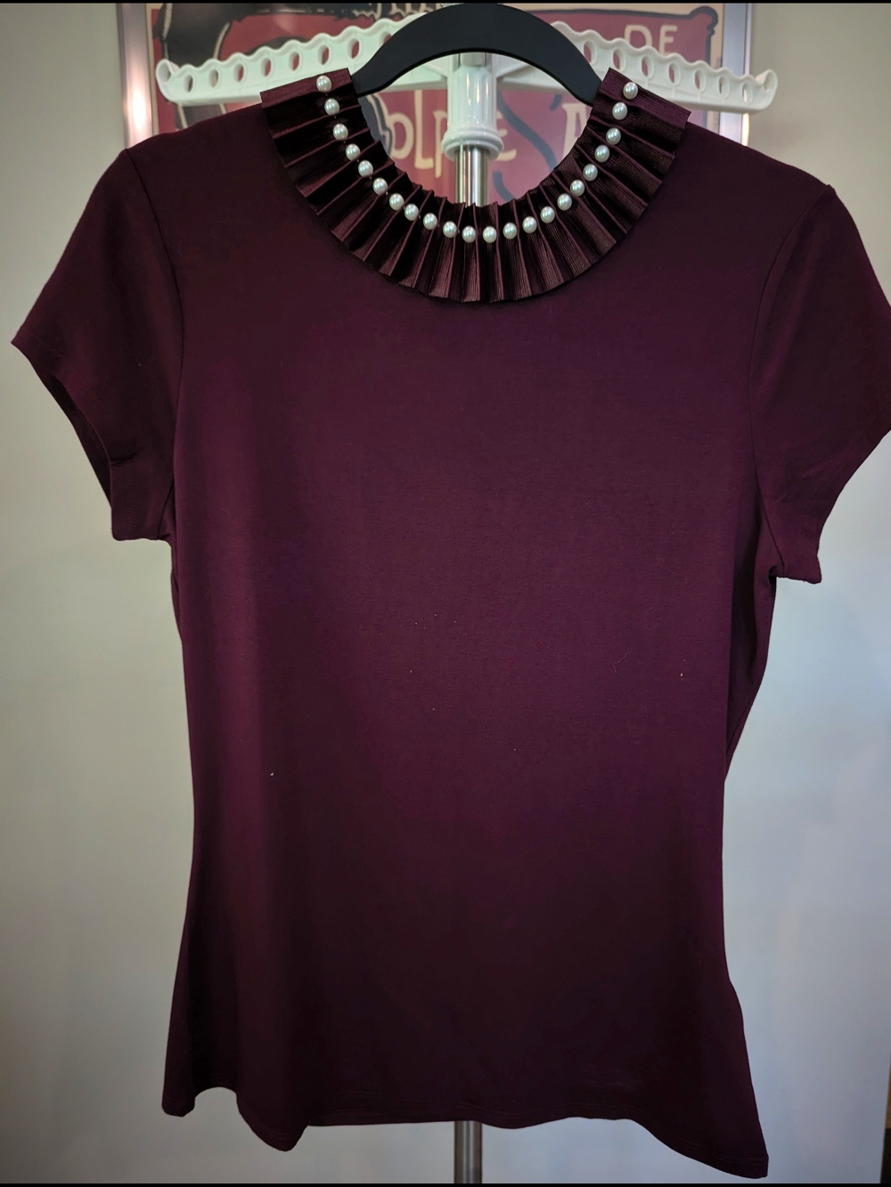 $40 Ted Baker Size 2/US 6 Nickita Pearl Embellished Pleated Collar Top EUC